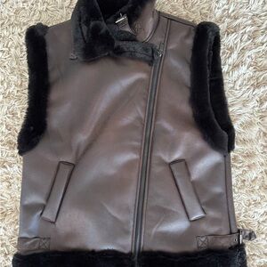 Brown Faux Fur Trim Vest